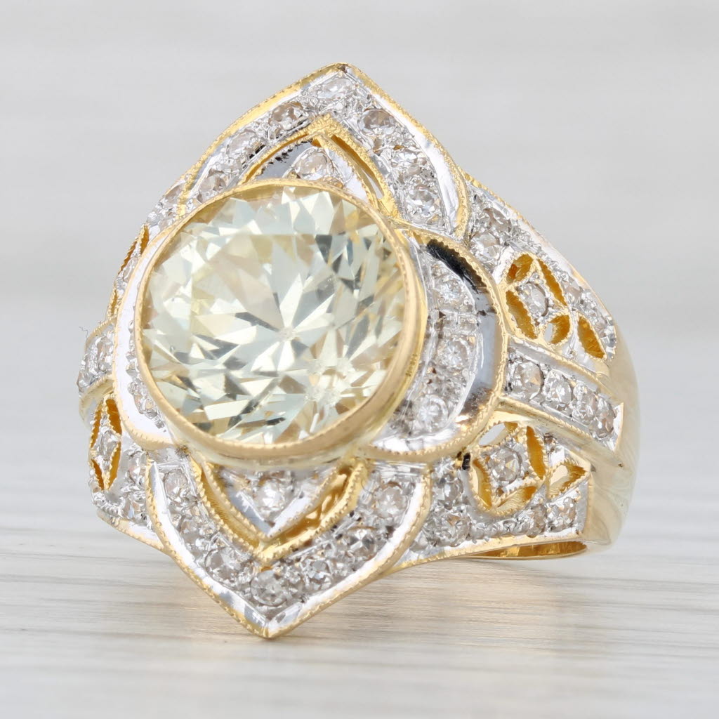 Light Gray Lab Created Yellow Sapphire Diamond Cocktail Ring 18k Yellow Gold Size 6.75