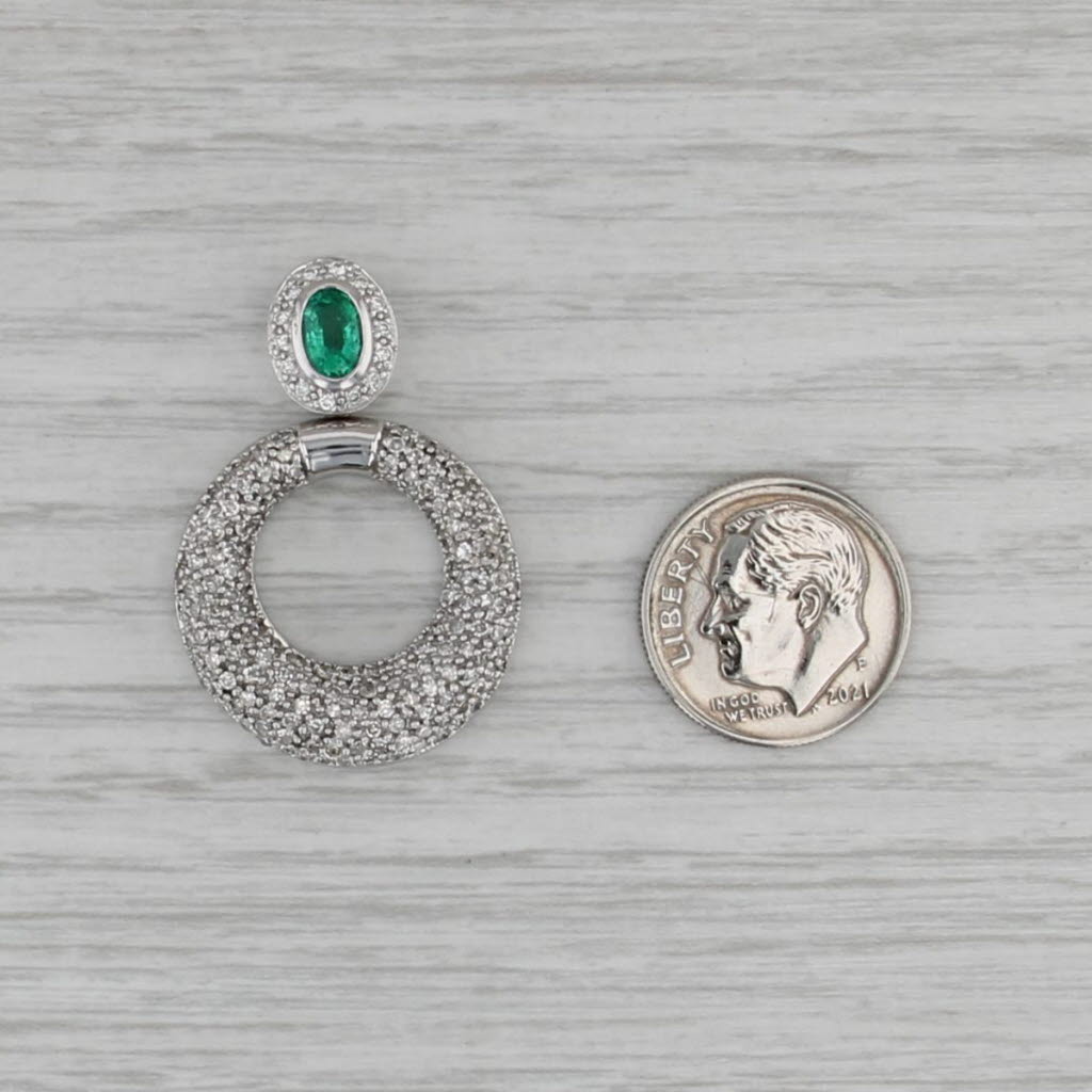 1.50ctw Emerald Diamond Pave Circle Pendant 14k White Gold Floating Drop