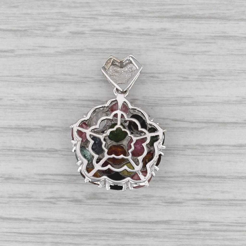 Multicolor Tourmaline Pendant 14k White Gold Statement Heart Bail