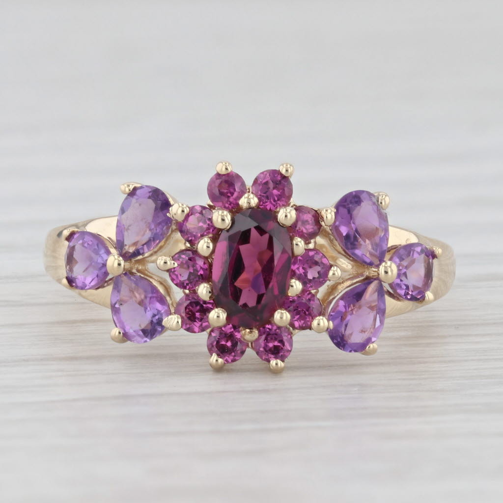 Light Gray 1.60ctw Amethyst Garnet Cluster Ring 10k Yellow Gold Size 8