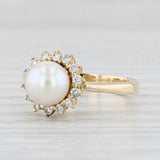 Light Gray Cultured Pearl 0.20ctw Diamond Halo Ring 14k Yellow Gold Size 6