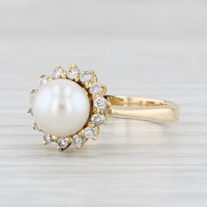 Light Gray Cultured Pearl 0.20ctw Diamond Halo Ring 14k Yellow Gold Size 6