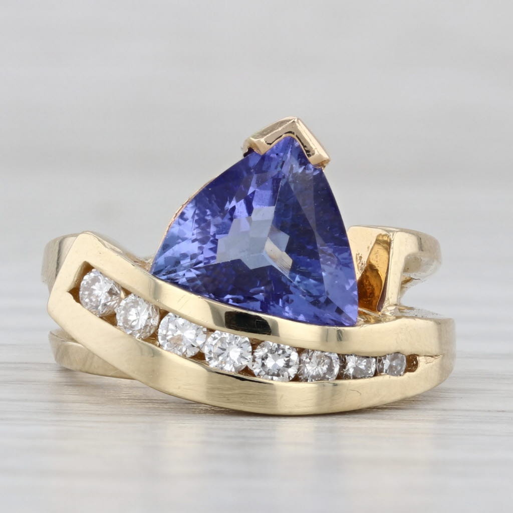 Light Gray 2.91ctw Tanzanite Diamond Ring 14k Yellow Gold Size 6.25 Abstract Bypass