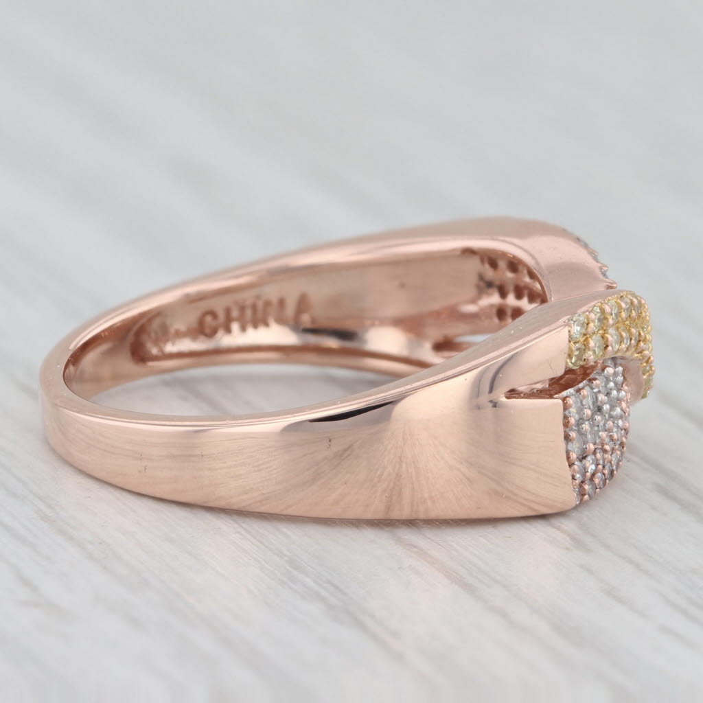 Light Gray 0.25ctw White Yellow Pink Diamond Crossover Ring 10k Rose Gold Size 7
