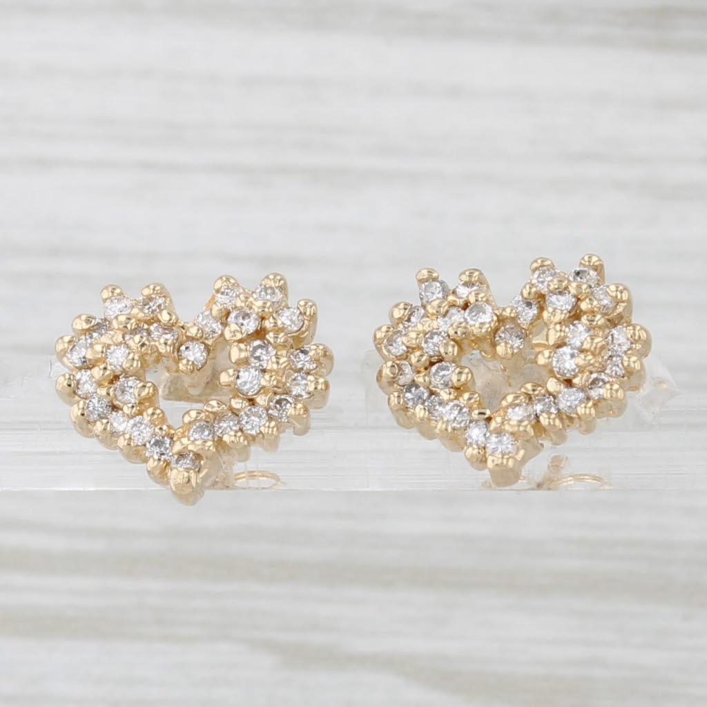 Light Gray 0.37ctw Diamond Cluster Open Heart Stud Earrings 14k Yellow Gold