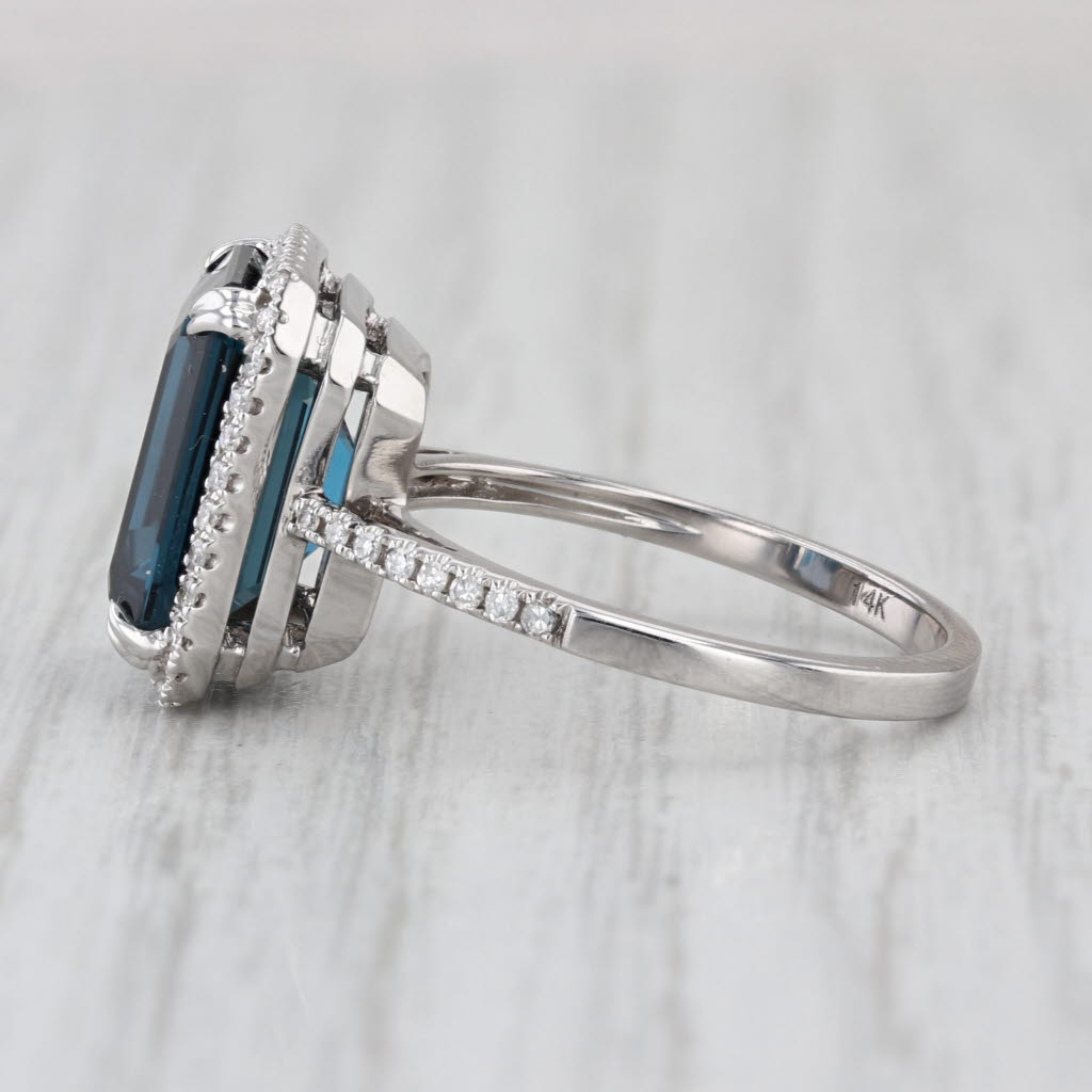 7.24ctw London Blue Topaz Diamond Halo Ring 14k White Gold Size 7.25