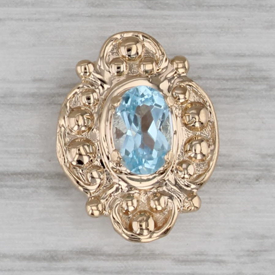 Gray Vintage Old Victoria 0.54ct Blue Topaz Solitaire Slide Bracelet Charm 14k Gold