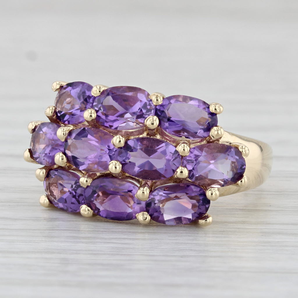 Light Gray 4.20ctw Amethyst Cluster Ring 14k Yellow Gold Size 6.25 Cocktail