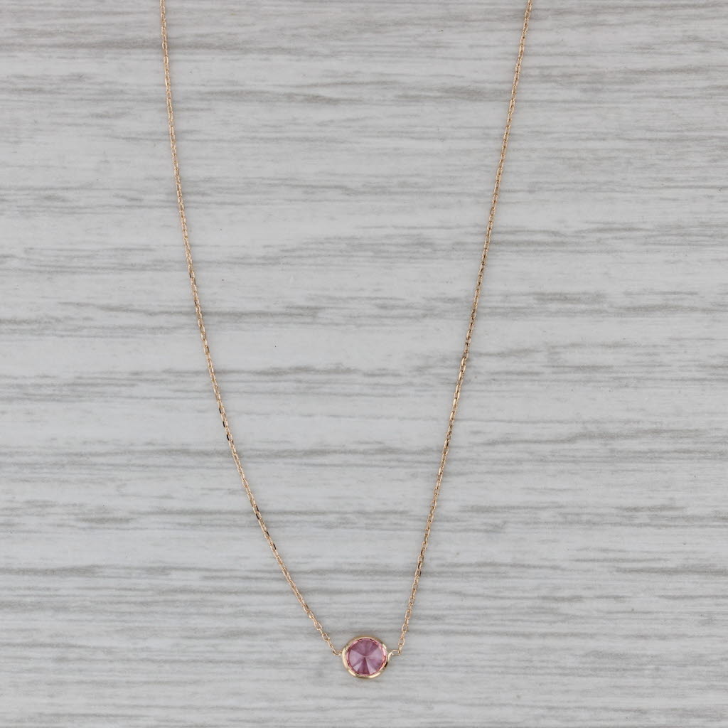 Gray 0.23ct Pink Ice Cubic Zirconia Solitaire Pendant Necklace 14k Yellow Gold 16"