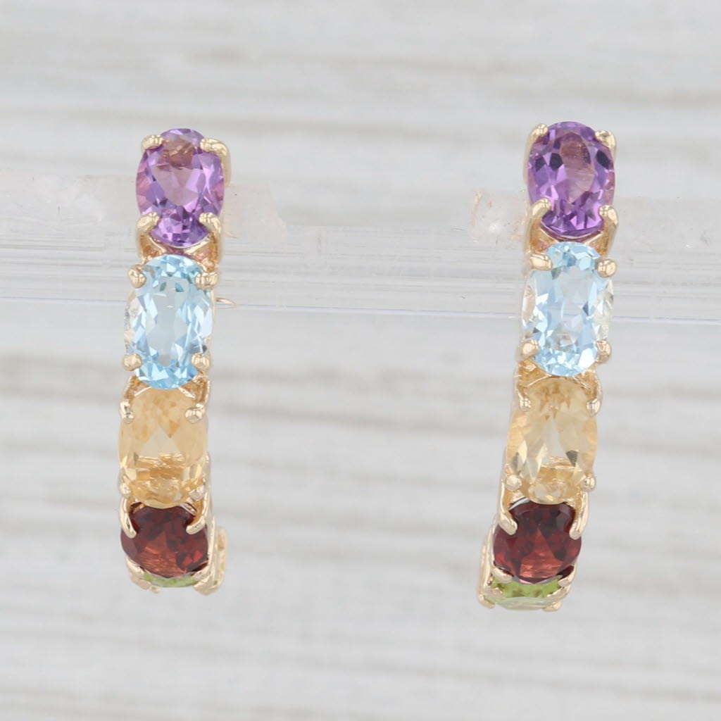 Light Gray 4.88ctw Rainbow Gemstone Journey Earrings 10k Gold Amethyst Topaz Peridot Garnet