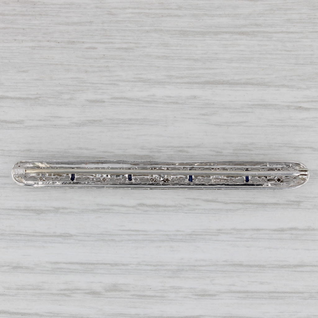 Gray Art Deco 0.44ctw Diamond Lab Created Sapphire 14k Gold Filigree Bar Pin