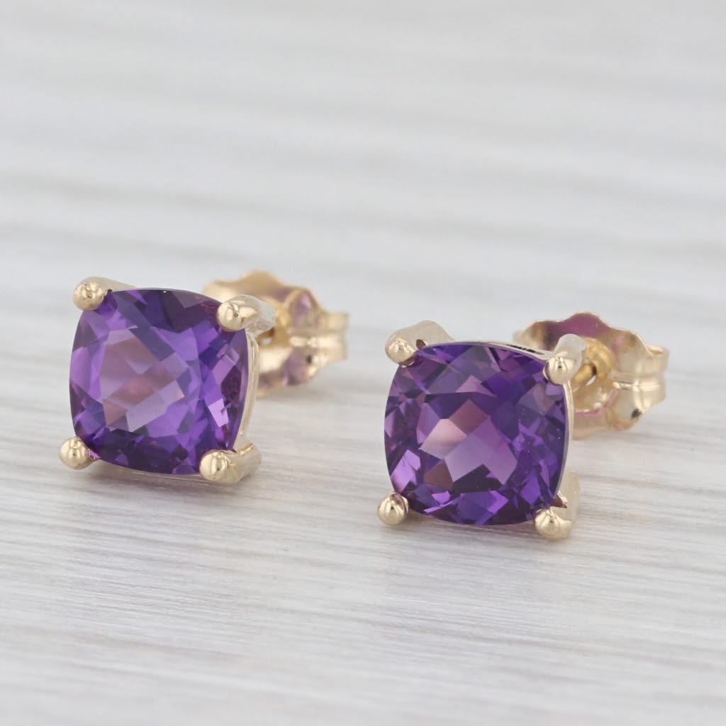 Light Gray 1.70ctw Amethyst Stud Earrings 14k Yellow Gold