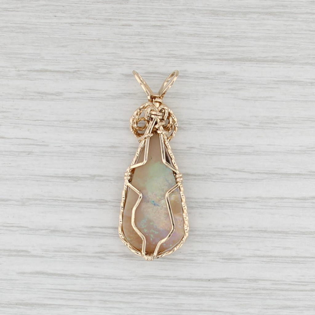 Pink Opal Teardrop Pendant Gold Filled Custom Wire Wrapped Statement