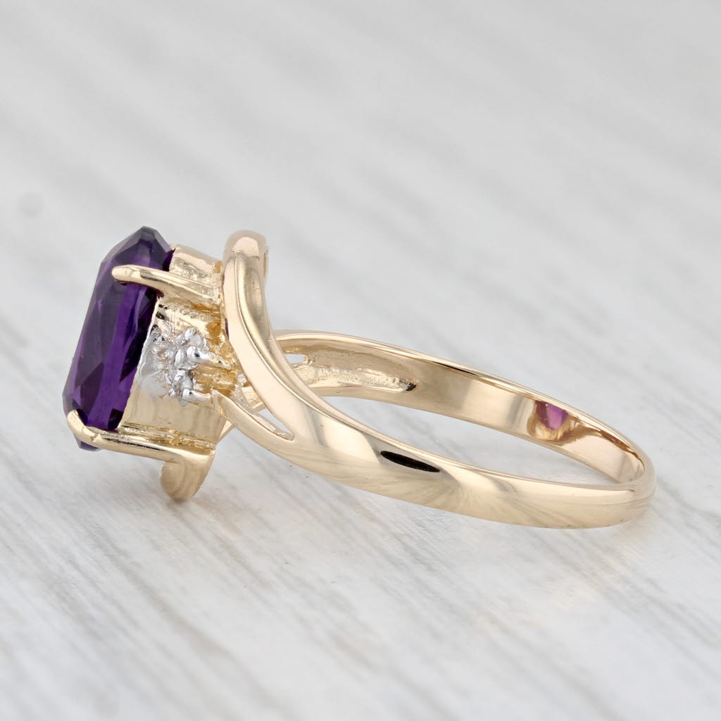 Light Gray 2ct Amethyst Bypass Ring 14k Yellow Gold Size 6 Oval Solitaire Diamond Accents