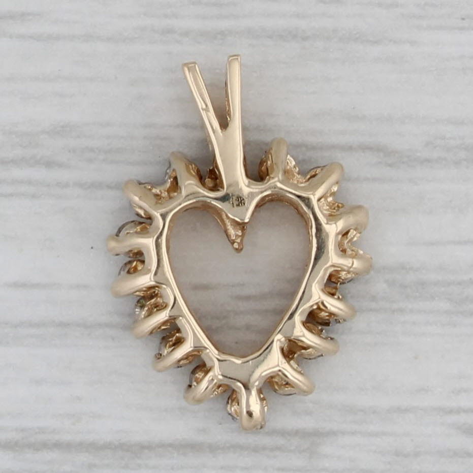 Gray 0.25ctw Diamond Halo Open Heart Pendant 10k Yellow Gold Small Drop