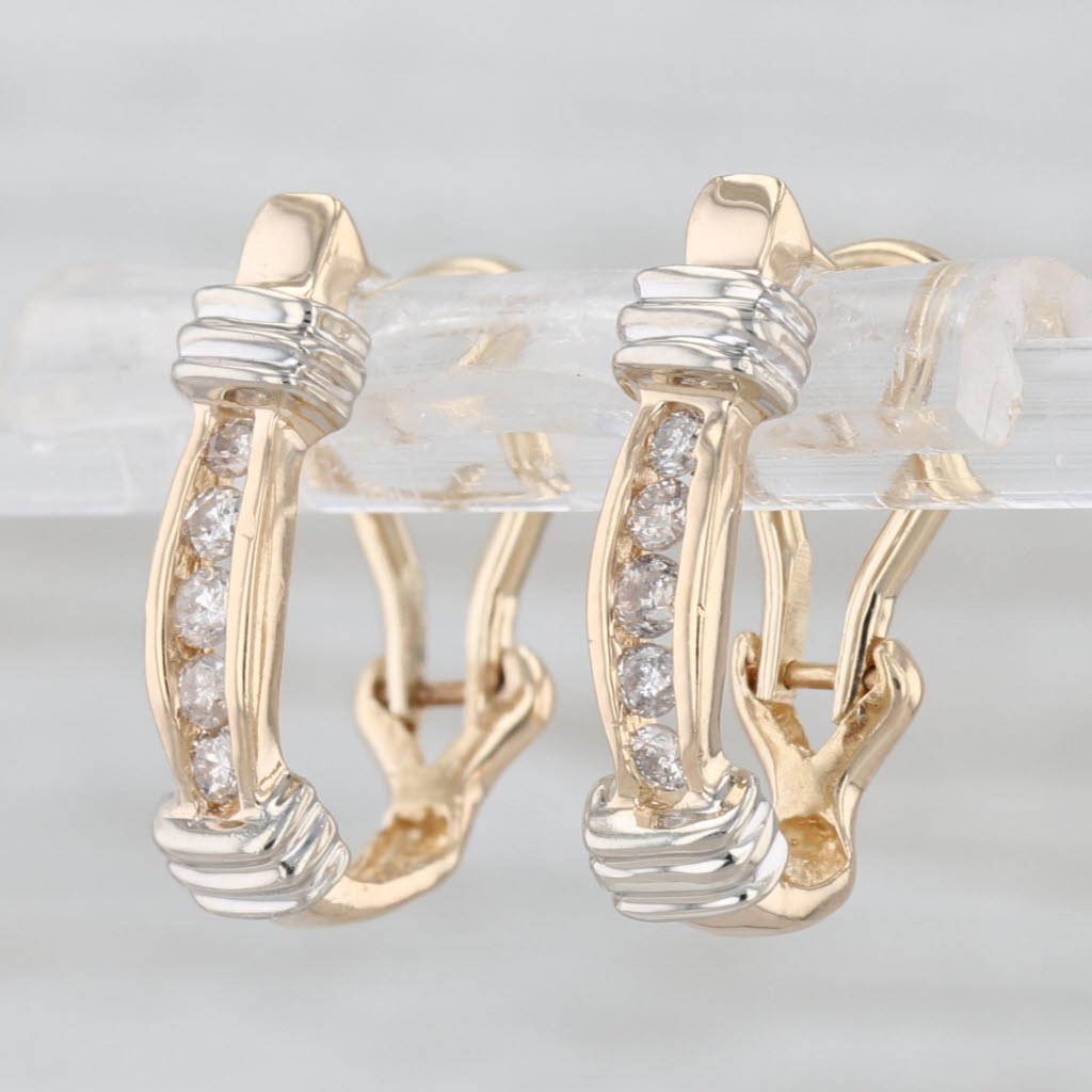 0.20ctw Diamond J-Hook Earrings 14k Yellow & White Gold Omega Backs