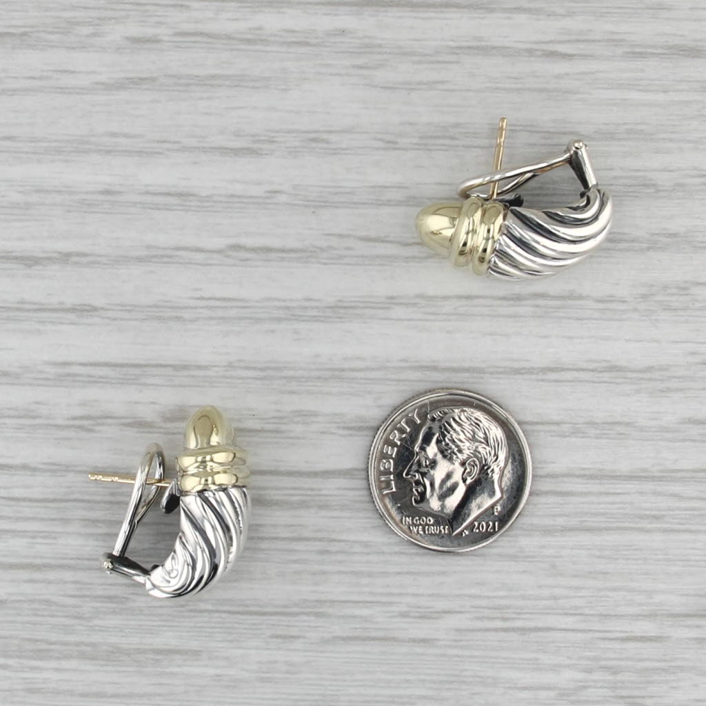 David Yurman Shrimp Huggie Thoroughbread Drop Earrings Sterling Silver 14k Gold