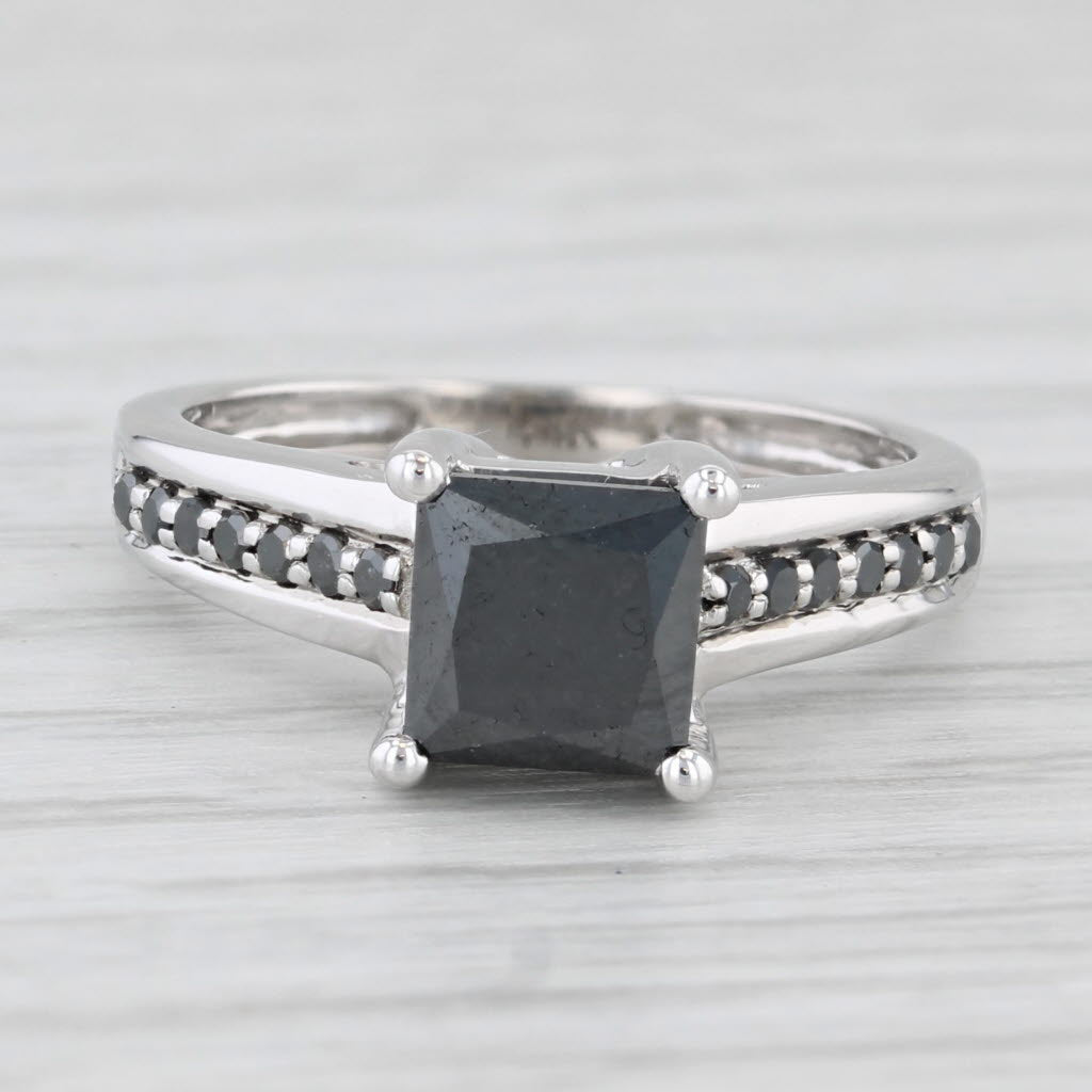 Light Gray 1.46ctw Princess Black Diamond Ring 14k White Gold Size 5 Engagement