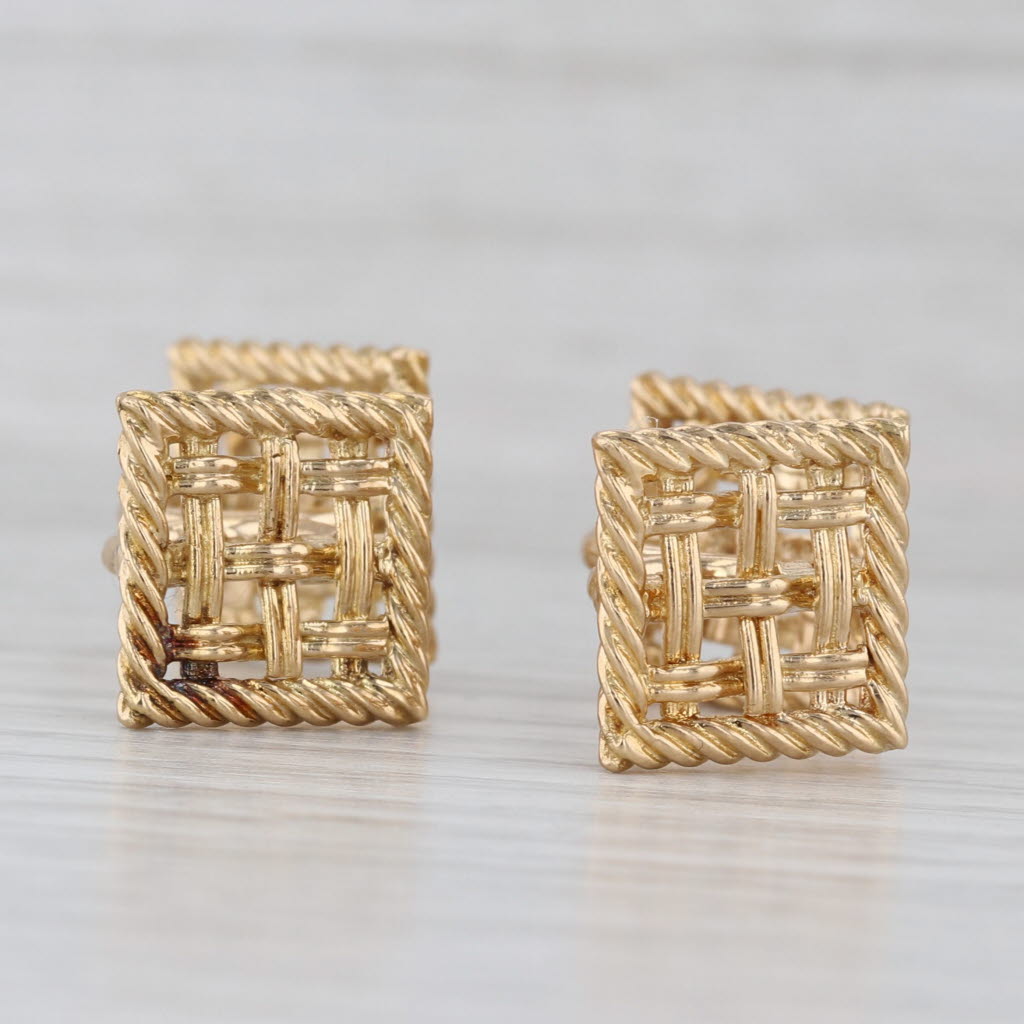 French Crosshatch Woven Cufflinks 18k Yellow Gold Gaston Potiez Antique