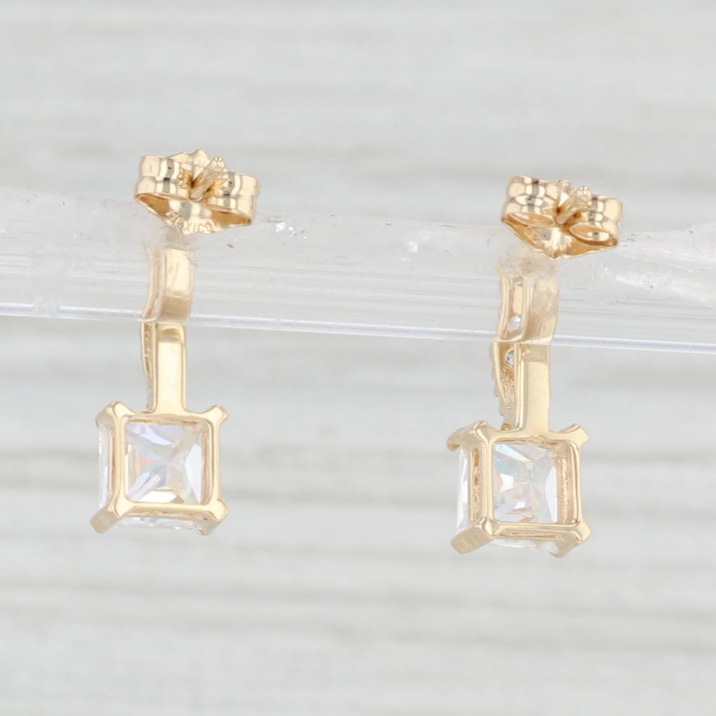 Light Gray 1.60ctw Princess Cubic Zirconia Drop Earrings 14k Yellow Gold