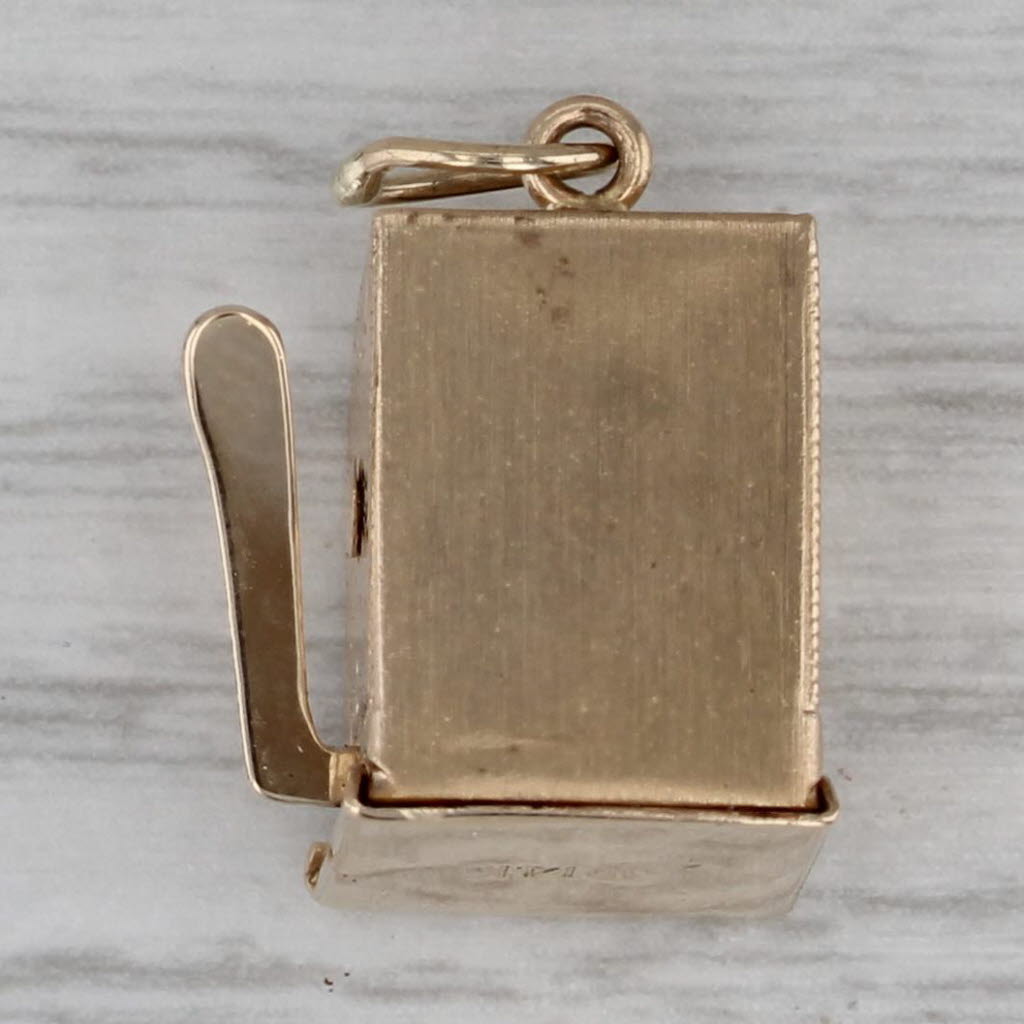 Dark Gray Vintage Slot Machine Charm 14k Yellow Gold Vegas Souvenir Spins Arm Moves
