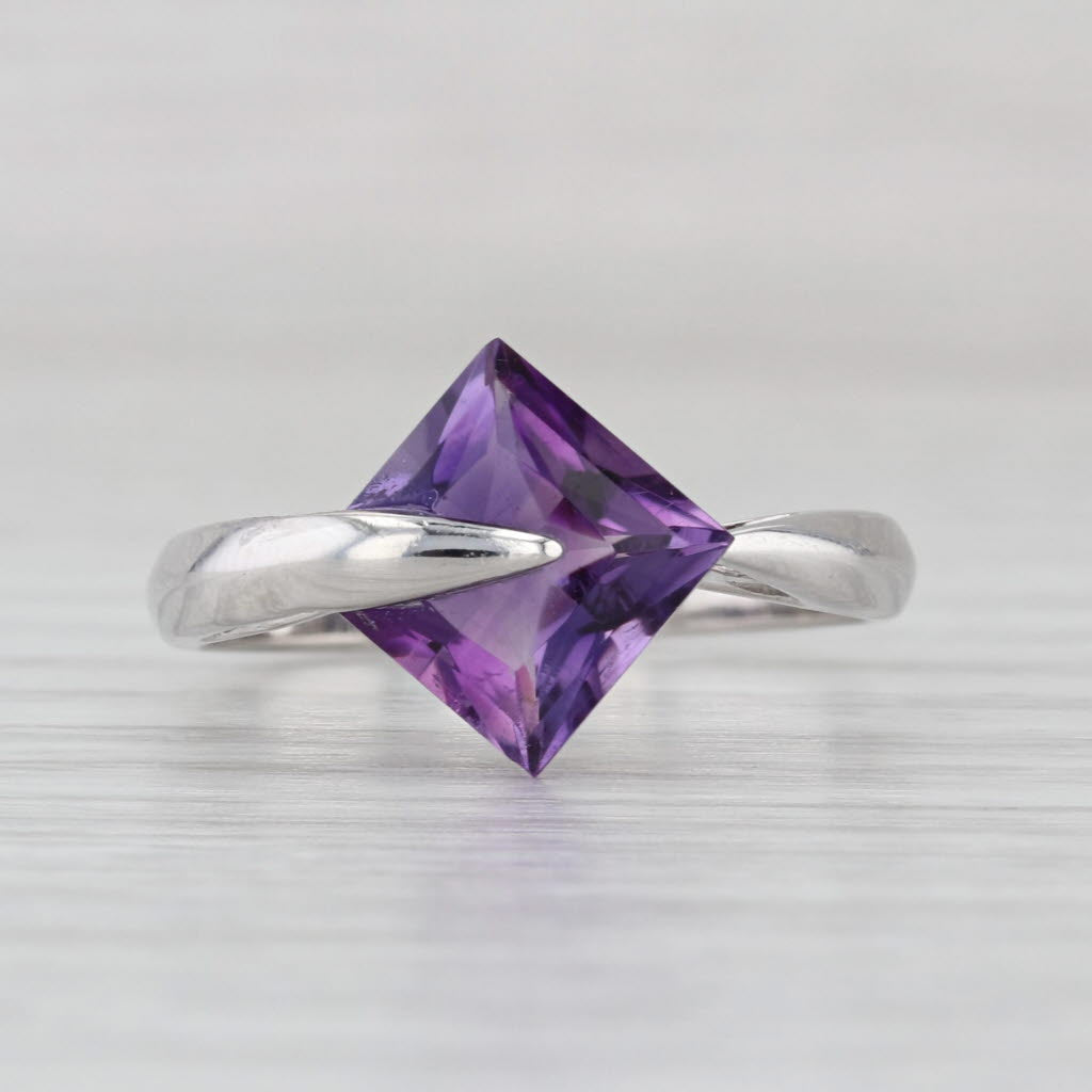 2.27ct Amethyst Solitaire Ring 14k White Gold Size 7.25 Abstract Overlay