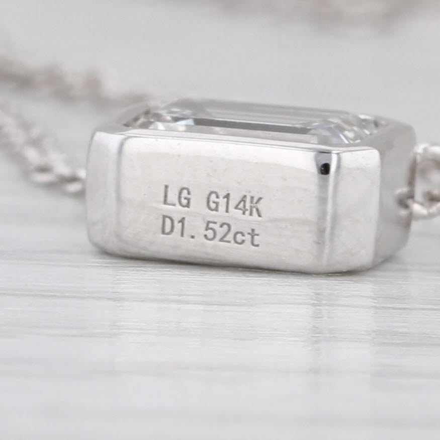 New Lab Grown Diamond Pendant Necklace 14k Gold 1.52ct Emerald Cut E VS1 IGI