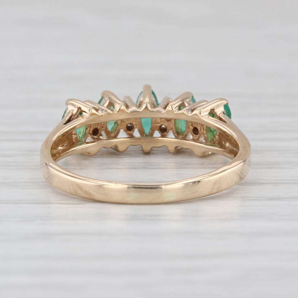 0.52ctw Tiered Emerald Diamond Ring 14k Yellow Gold Size 7.5 Stackable Wedding