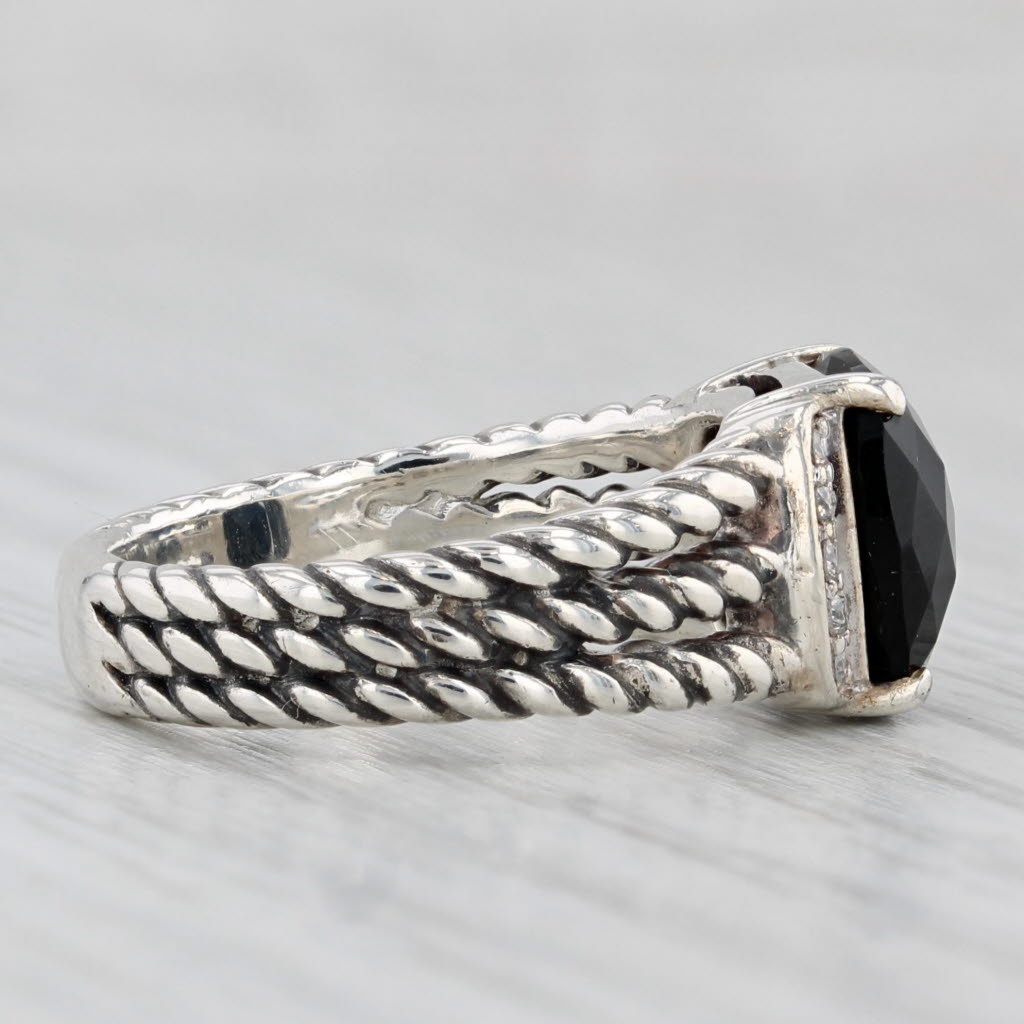 Light Gray David Yurman Wheaton Cable Ring Onyx Diamond Sterling Silver Size 6.5