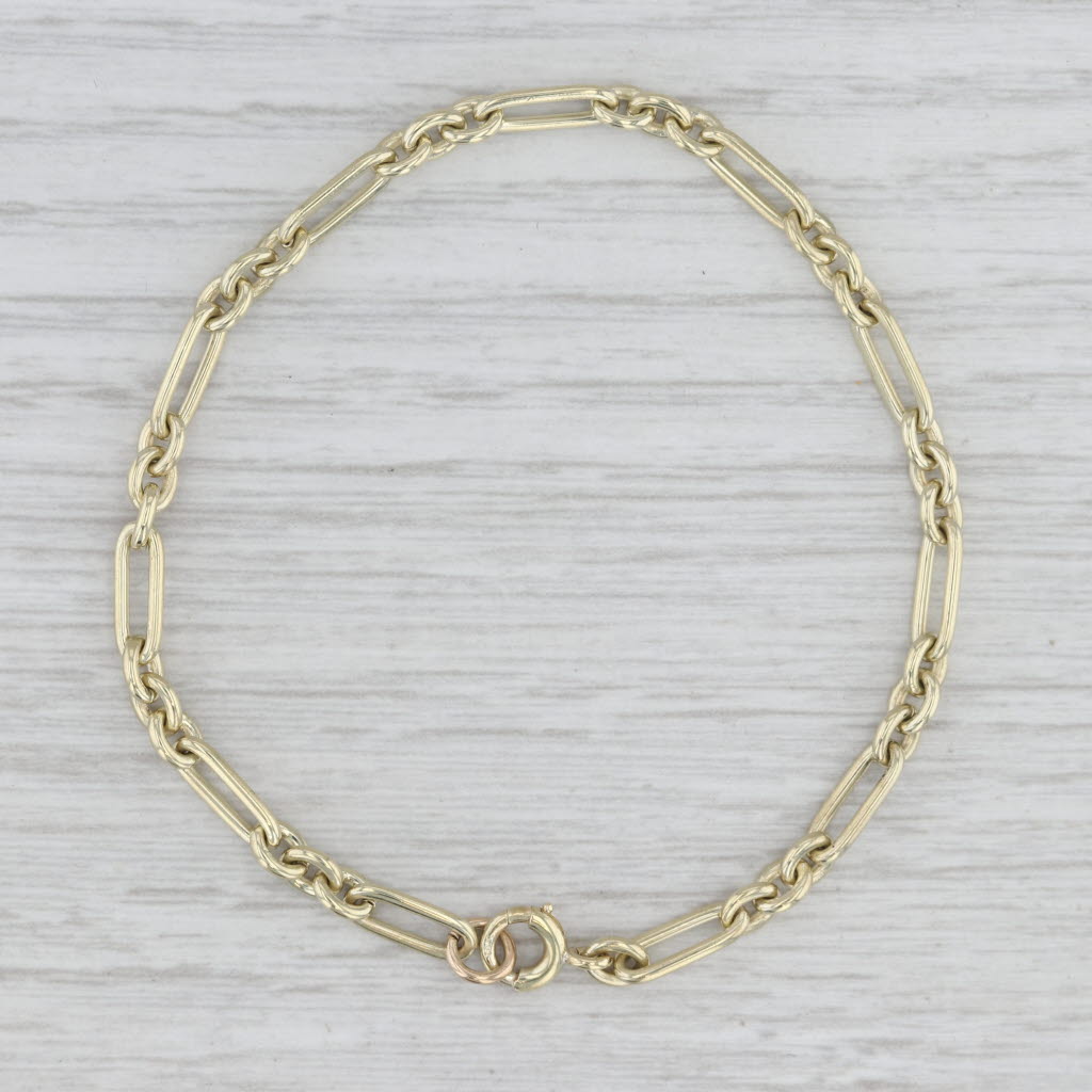 Vintage Figaro Chain Bracelet 14k Yellow Gold 6.5" 3.8mm Starter Charm