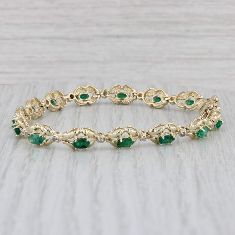 Gray 3.65ctw Emerald Diamond Tennis Bracelet 14k Yellow Gold 7.25" 6.6mm