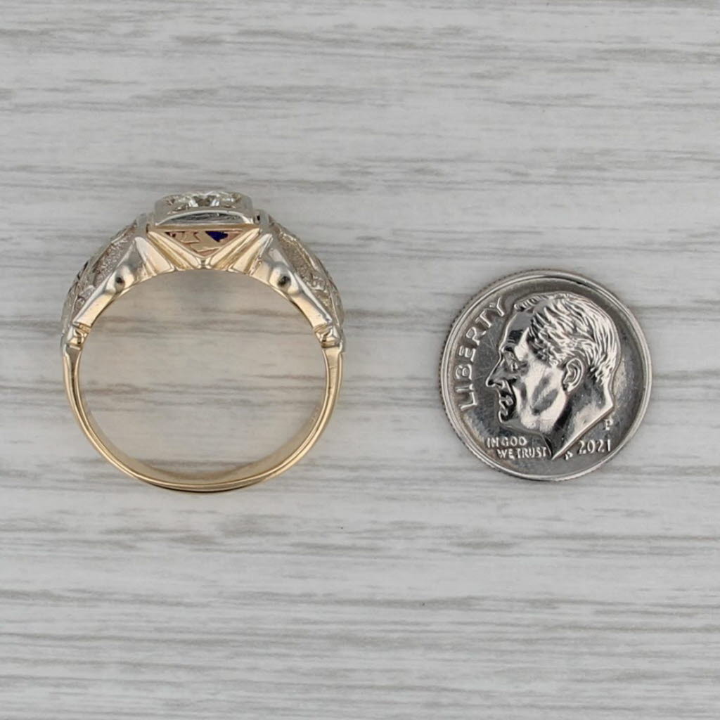 Vintage 0.50ct Diamond Masonic Ring 14k Gold Sz 9.25 Square Compass Blue Lodge