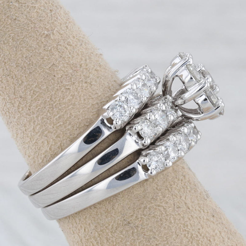 2.90ctw Diamond Cluster Engagement Ring Wedding Bands Bridal Set 14k White Gold