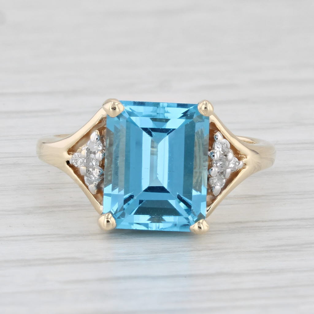 Light Gray 4.41ctw Blue Topaz Diamond Ring 14k Yellow Gold Size 5.5 Emerald Cut