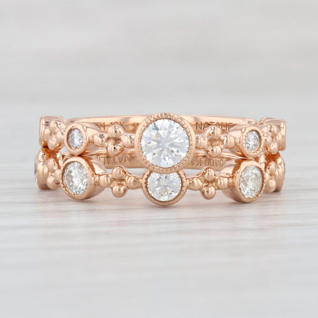 Light Gray 0.74ctw VS2 Diamond Engagement Ring Wedding Band Set 18k Rose Gold Natalie K