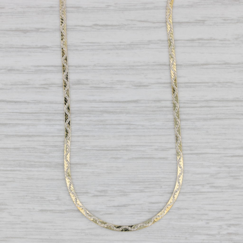 Gray 16" Herringbone Chain Necklace 14k Yellow White Gold 1.8mm Italian