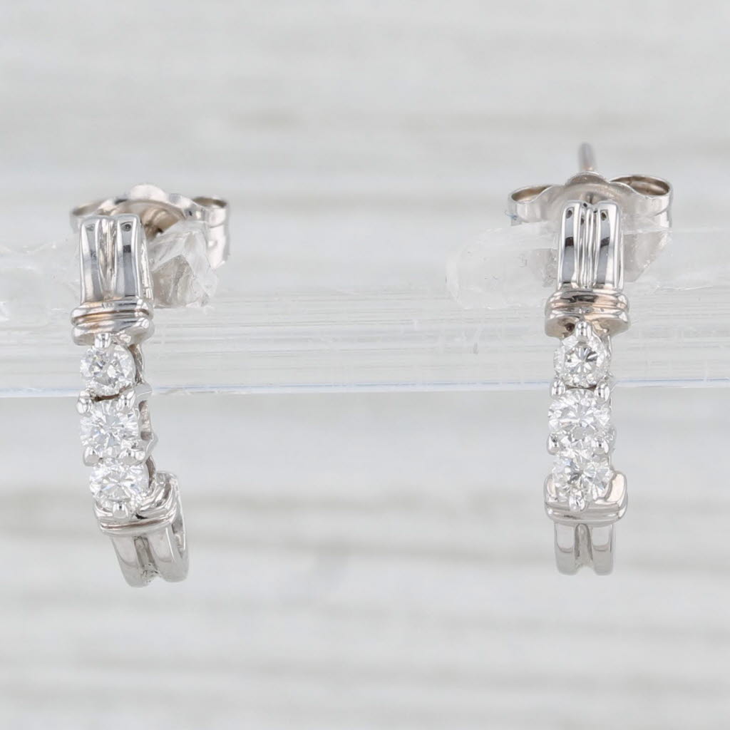 Light Gray 0.23ctw 3-Stone Diamond J-Hook Earrings 14k White Gold Drops