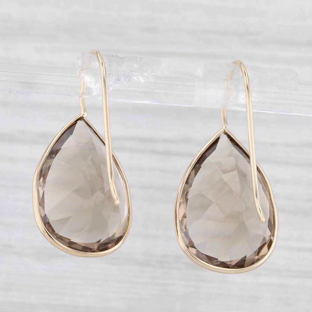 Light Gray 39.50ctw Smoky Quartz Teardrop Earrings 14k Yellow Gold Hook Post Drops