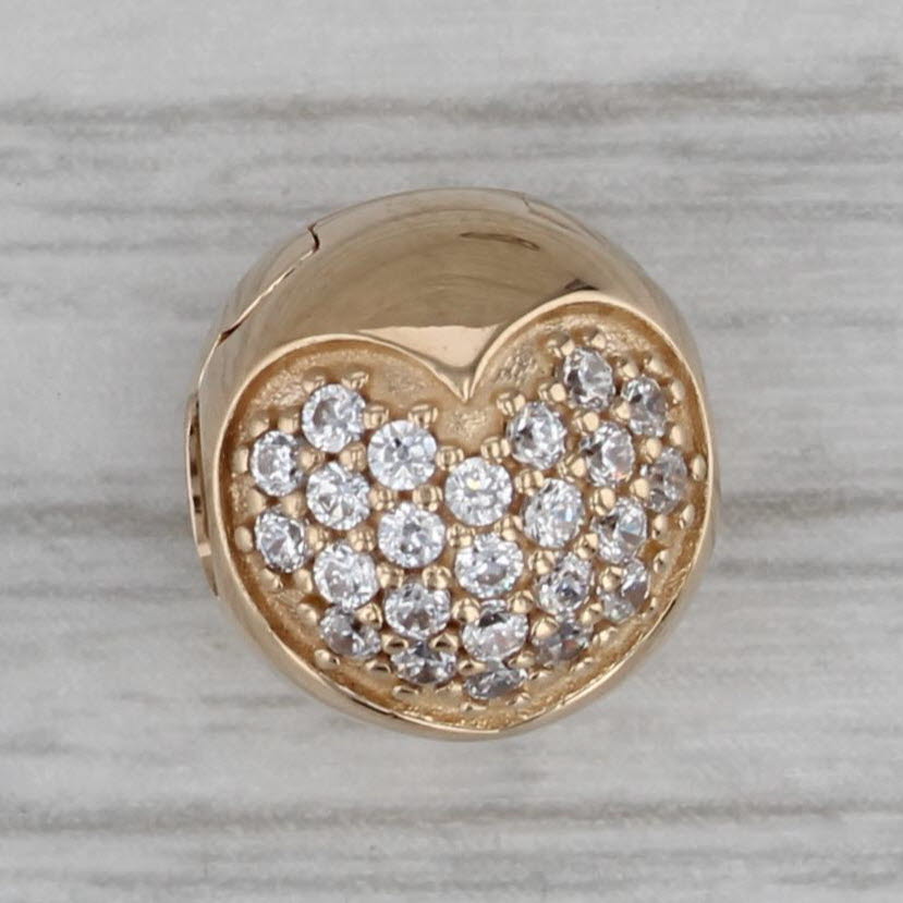 Dark Gray Pandora Pave Heart Clip Bead Charm 14k Gold Cubic Zirconia 750832CZ