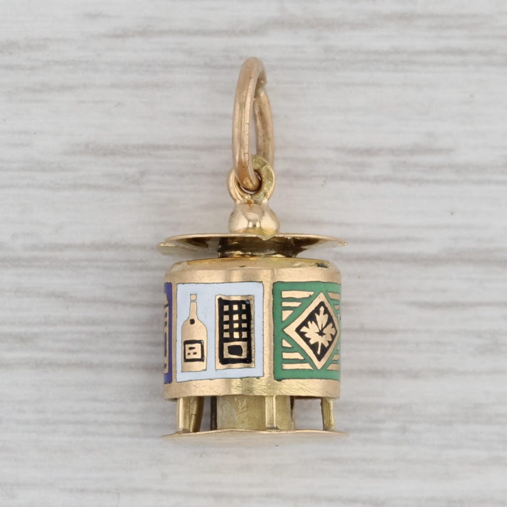 Gray Vintage French Souvenir Charm 18k Gold Enamel Pissior Revolving Bathroom