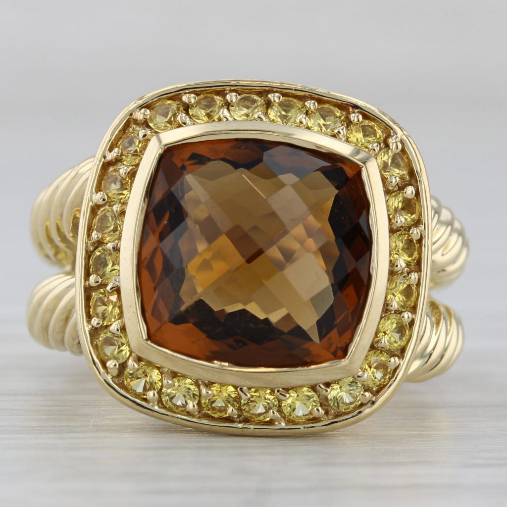Gray David Yurman Albion 4.96ctw Smoky Quartz Yellow Sapphire Halo Ring 18k Gold