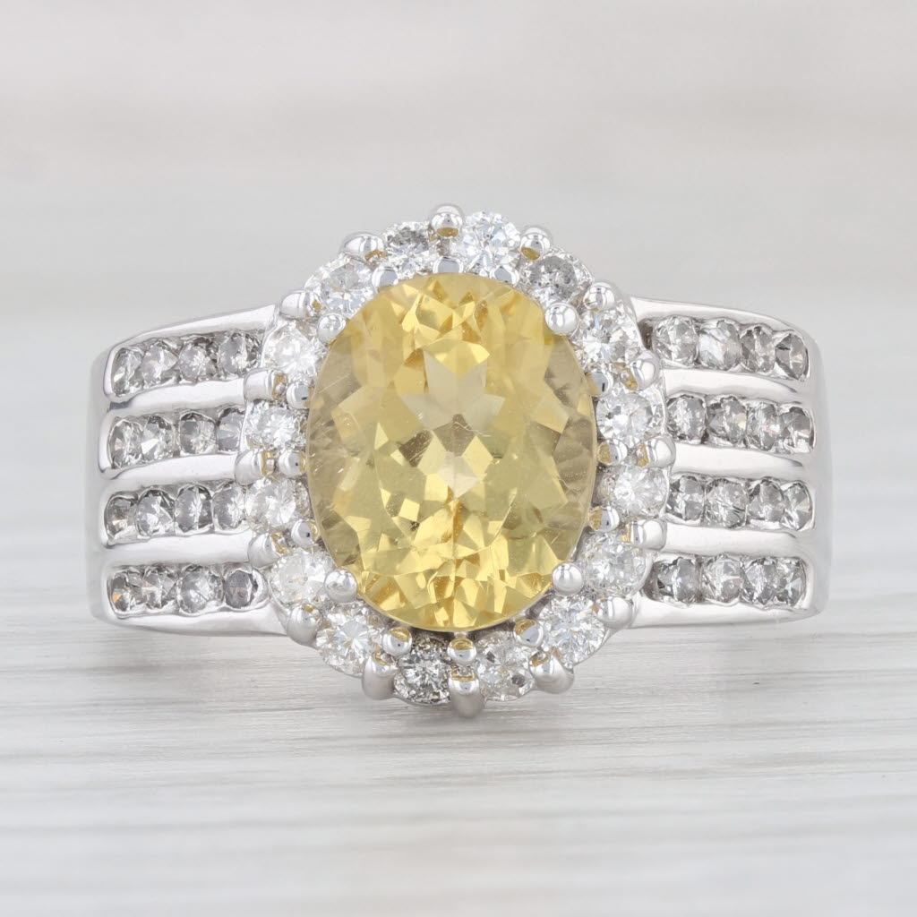 Light Gray 3.50ctw Yellow Heliodor Beryl Diamond Halo Ring 14k White Gold Size 8