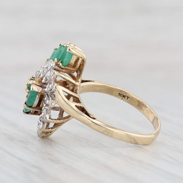 Light Gray 0.85ctw Emerald Diamond Swirl Ring 10k Yellow Gold Size 5.75 Cluster