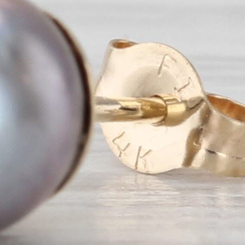 6.2-6.3mm Black Cultured Pearl Stud Earrings 14k Yellow Gold Bead Studs