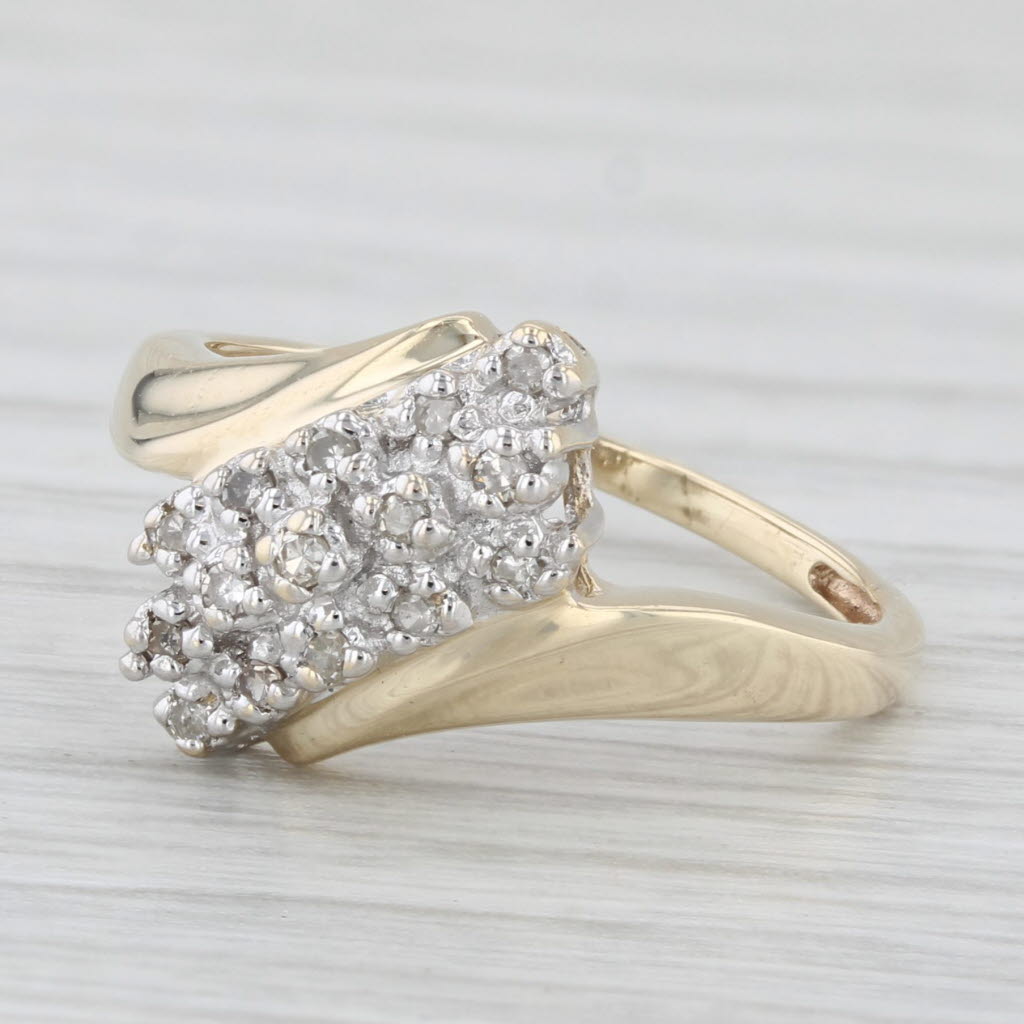 Light Gray Diamond Cluster Bypass Ring 10k Yellow Gold Size 5