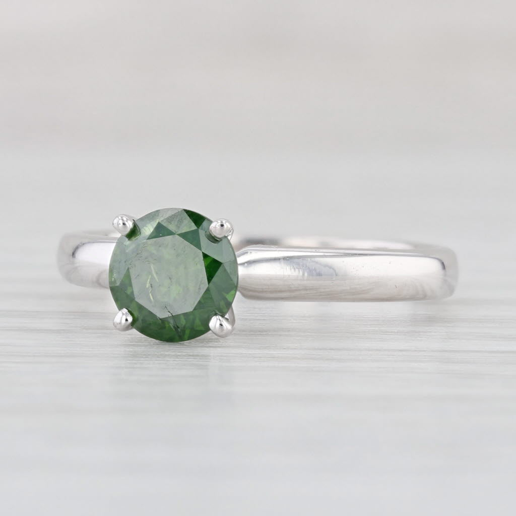 Light Gray 0.95ct Green Diamond Ring 14k White Gold Size 7 Round Solitaire