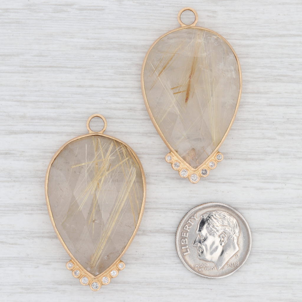 New Nina Wynn Earring Enhancer Charms Rutilated Quartz Diamond 18k Yellow Gold
