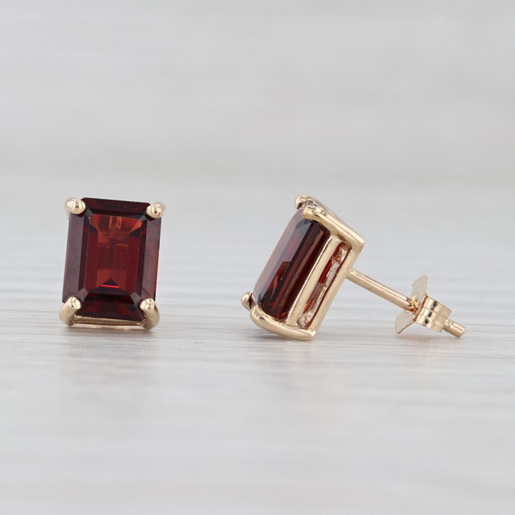Light Gray 3.25ctw Garnet Stud Earrings 10k Yellow Gold Emerald Cut Solitaire Studs