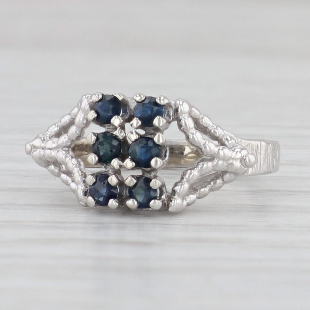 Light Gray 0.30ctw Blue Sapphire Cluster Ring 10k White Gold Size 3.25