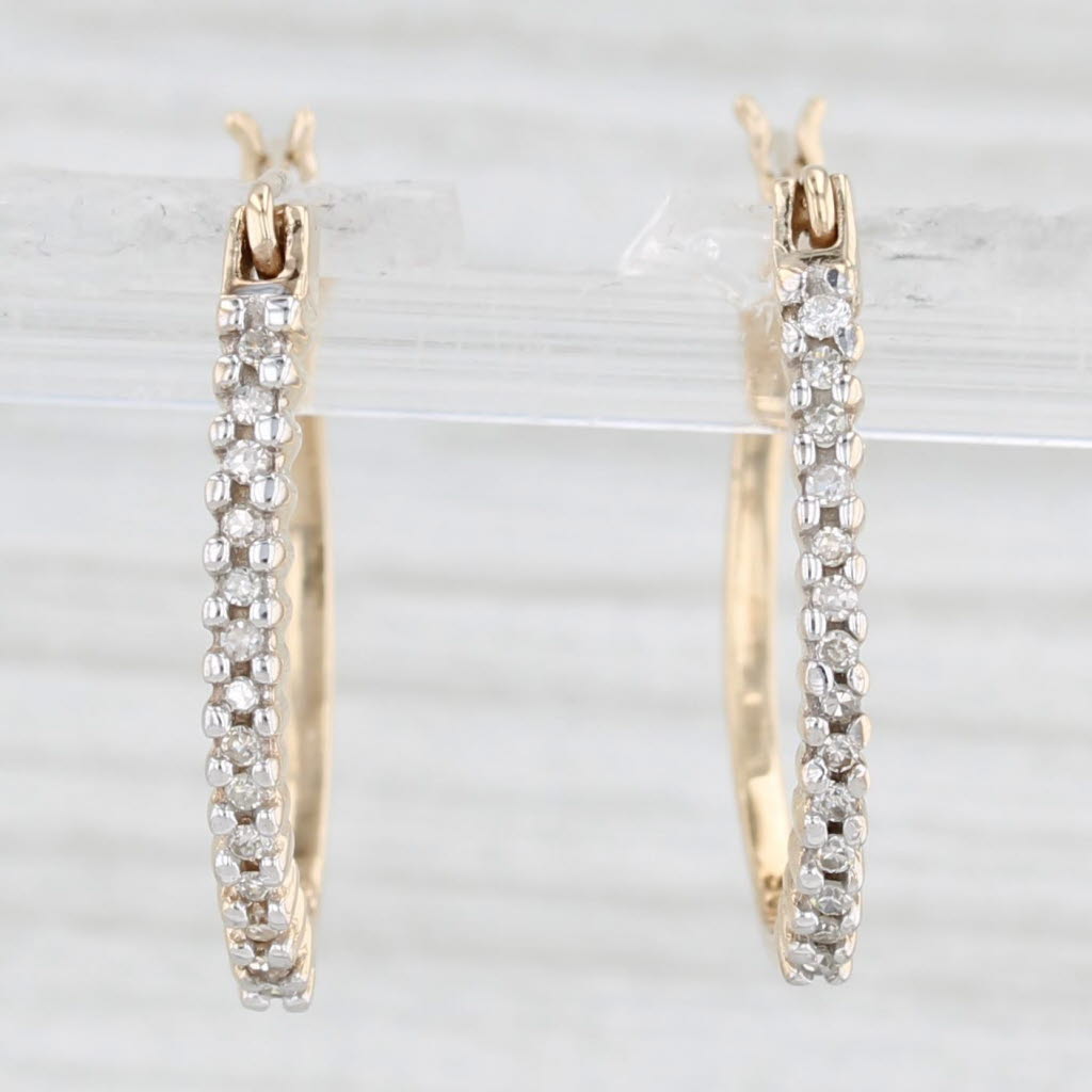 Light Gray Diamond Oval Hoop Earrings 10k Yellow Gold Snap Top Hoops